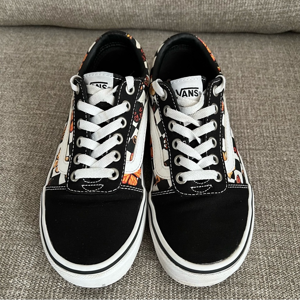 Rare Vans Old Skool Checkered Butterfly Sneakers Black Low Top Skate Shoes sz 6 - Picture 3 of 12